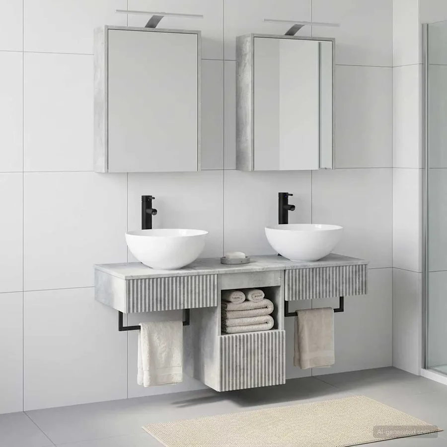 Ensemble d'armoire de salle de bain 5 pcs Gris béton - 4