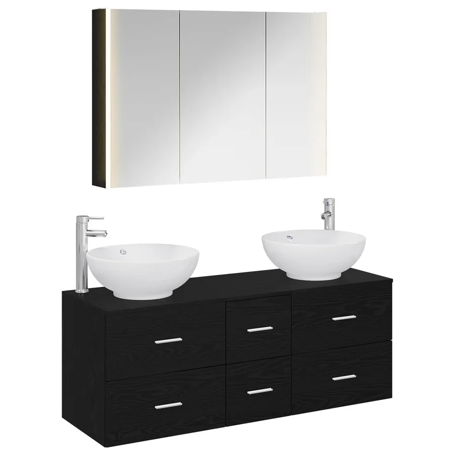 Ensemble de mobilier de salle de bain 4 pcs Chêne noir - 2