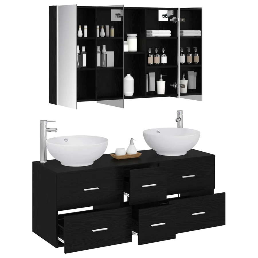 Ensemble de mobilier de salle de bain 4 pcs Chêne noir - 3