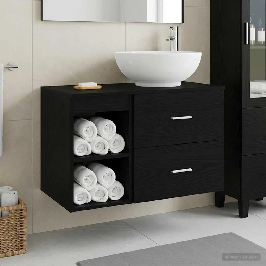 Ensemble de mobilier de salle de bain 2 pcs Chêne noir