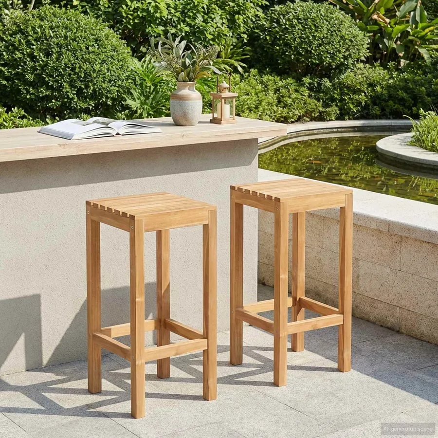 Tabouret de bar 2 pcs Naturel Bois de teck massif