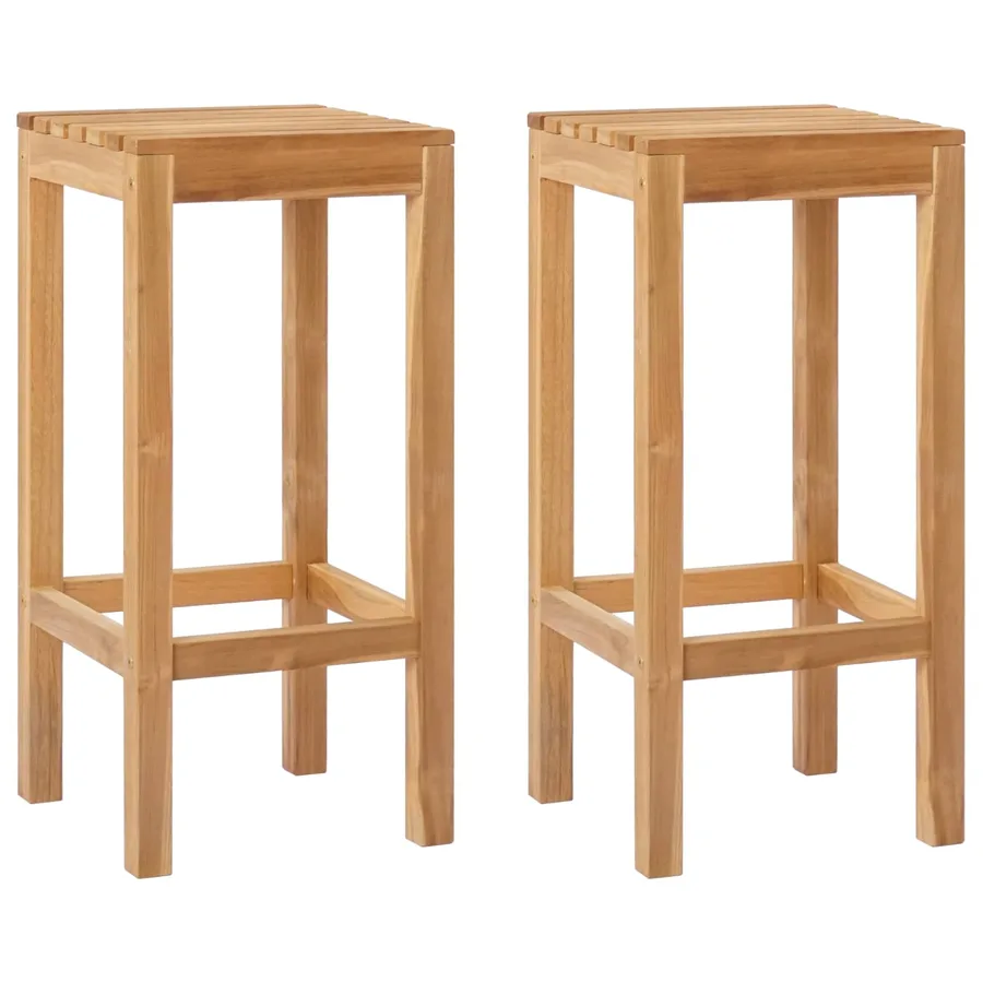 Tabouret de bar 2 pcs Naturel Bois de teck massif - 2