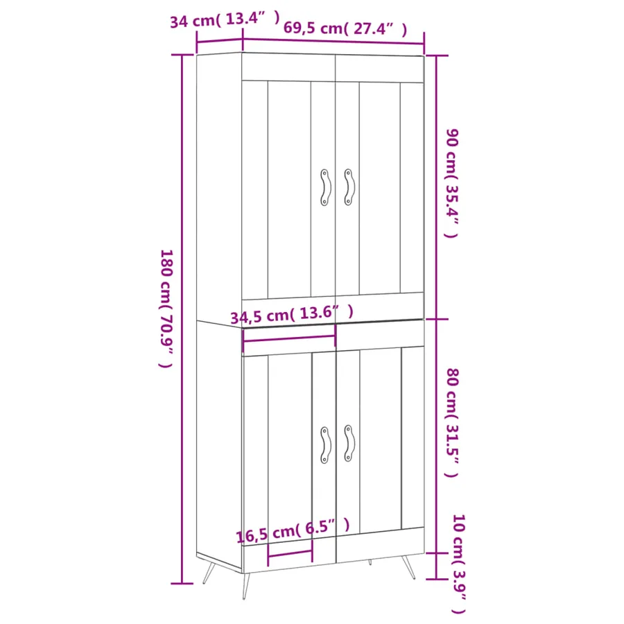 Buffet haut Blanc 69,5x34x180 cm Bois d'ingénierie - 13