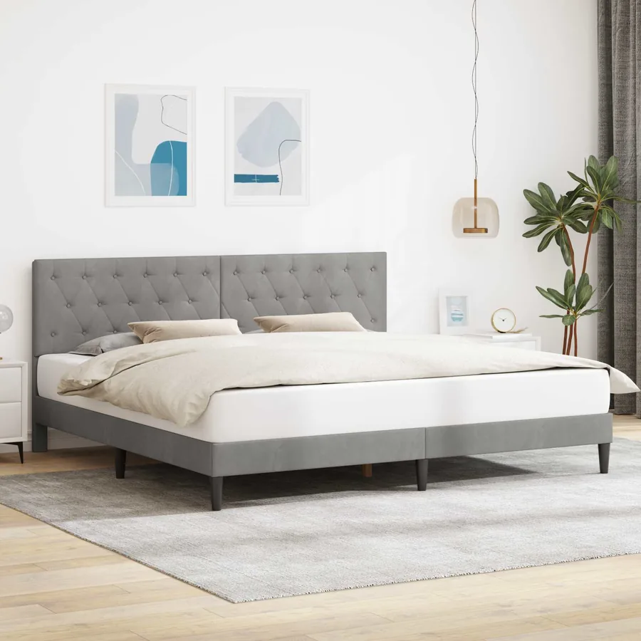 Cadre de lit avec tête de lit Gris clair 200 x 200 cm Velours