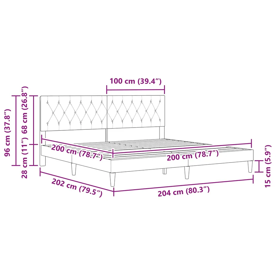 Cadre de lit avec tête de lit Gris clair 200 x 200 cm Velours - 10