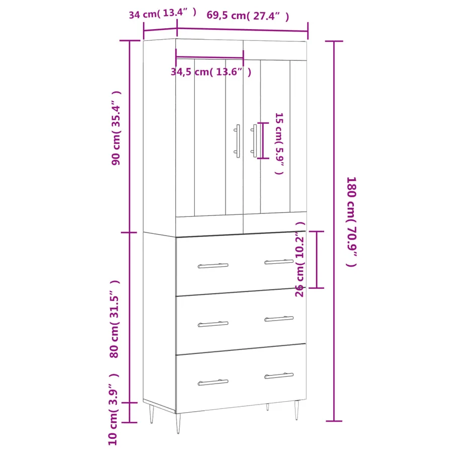 Buffet haut Chêne fumé 69,5x34x180 cm Bois d'ingénierie - 14