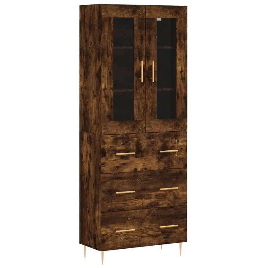 Buffet haut Chêne fumé 69,5x34x180 cm Bois d'ingénierie - 2