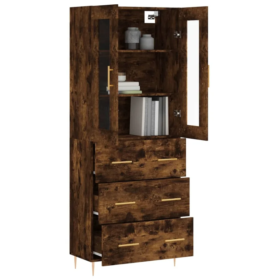 Buffet haut Chêne fumé 69,5x34x180 cm Bois d'ingénierie - 3