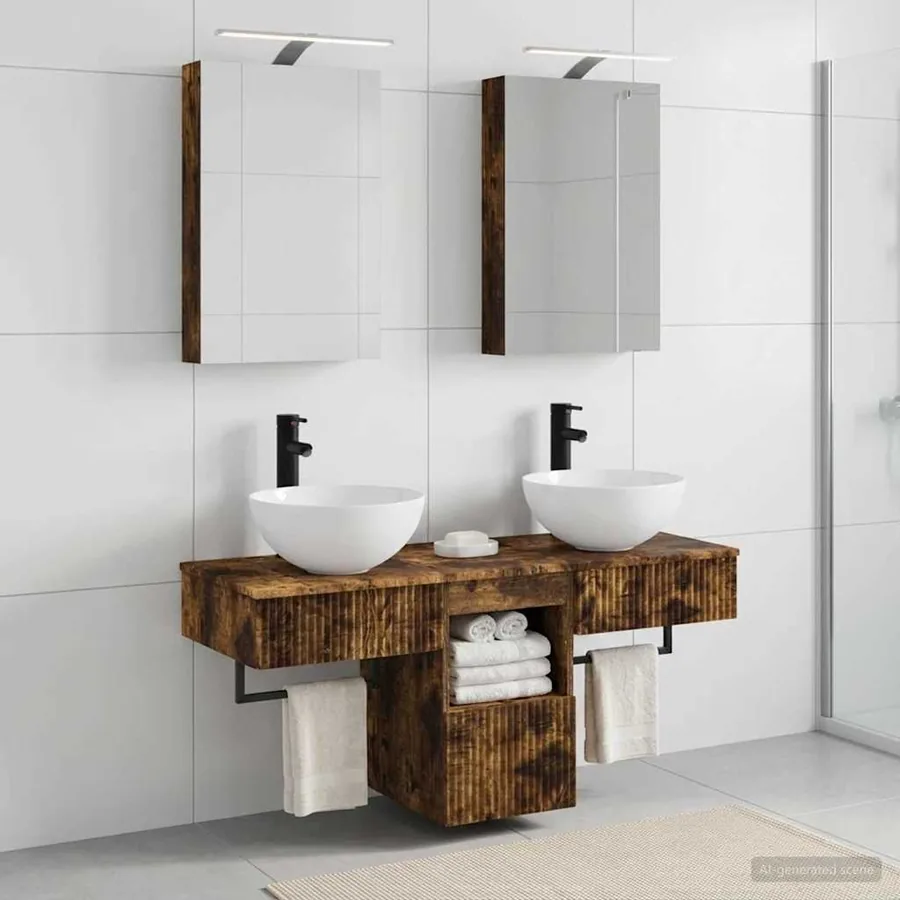 Ensemble d'armoire de salle de bain 5 pcs Chêne fumé