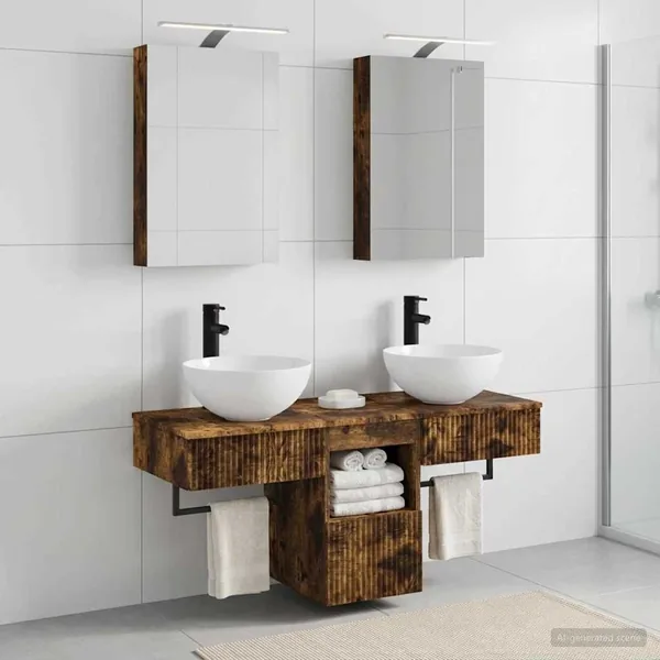Ensemble d'armoire de salle de bain 5 pcs Chêne fumé