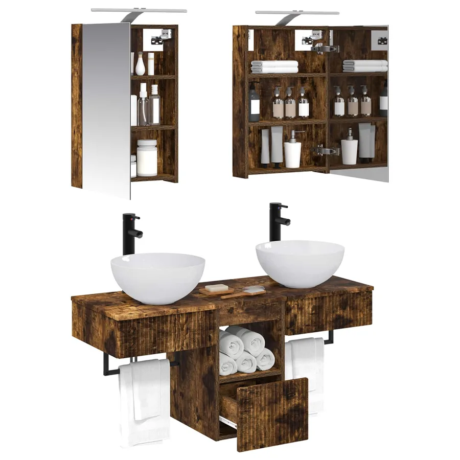 Ensemble d'armoire de salle de bain 5 pcs Chêne fumé - 3