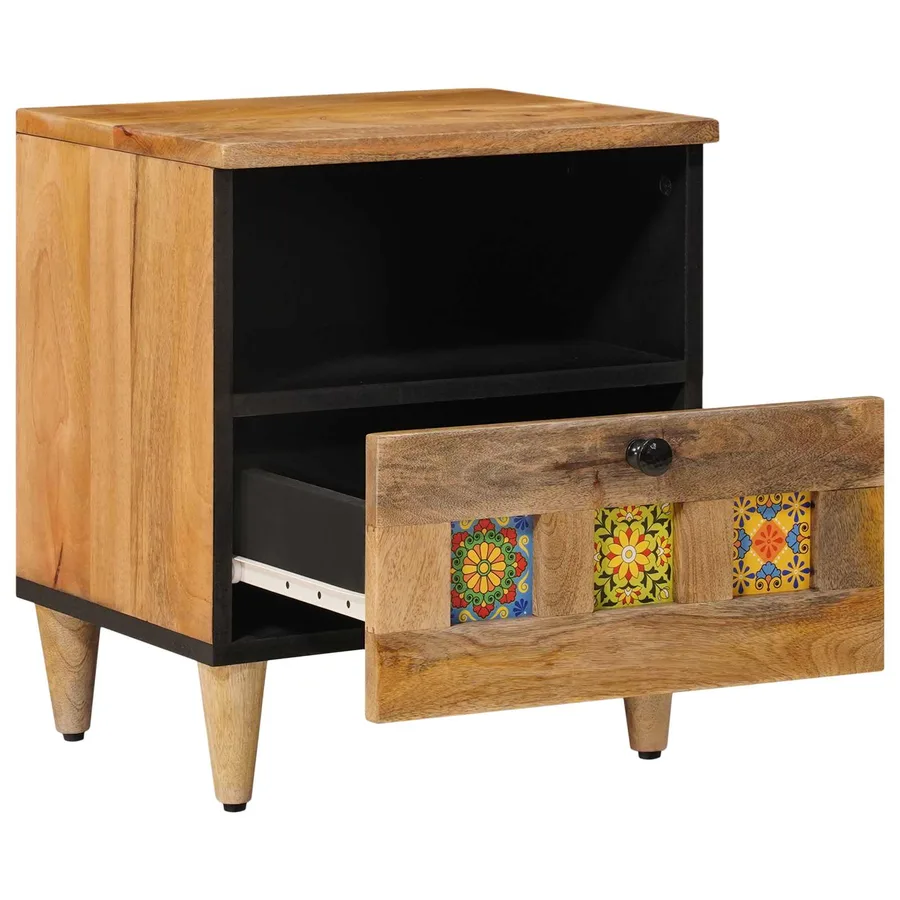 Cabinet de chevet Naturel 40 x 33 x 46 cm Bois de mangue massif - 2