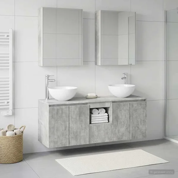Ensemble d'armoire de salle de bain 5 pcs Gris béton