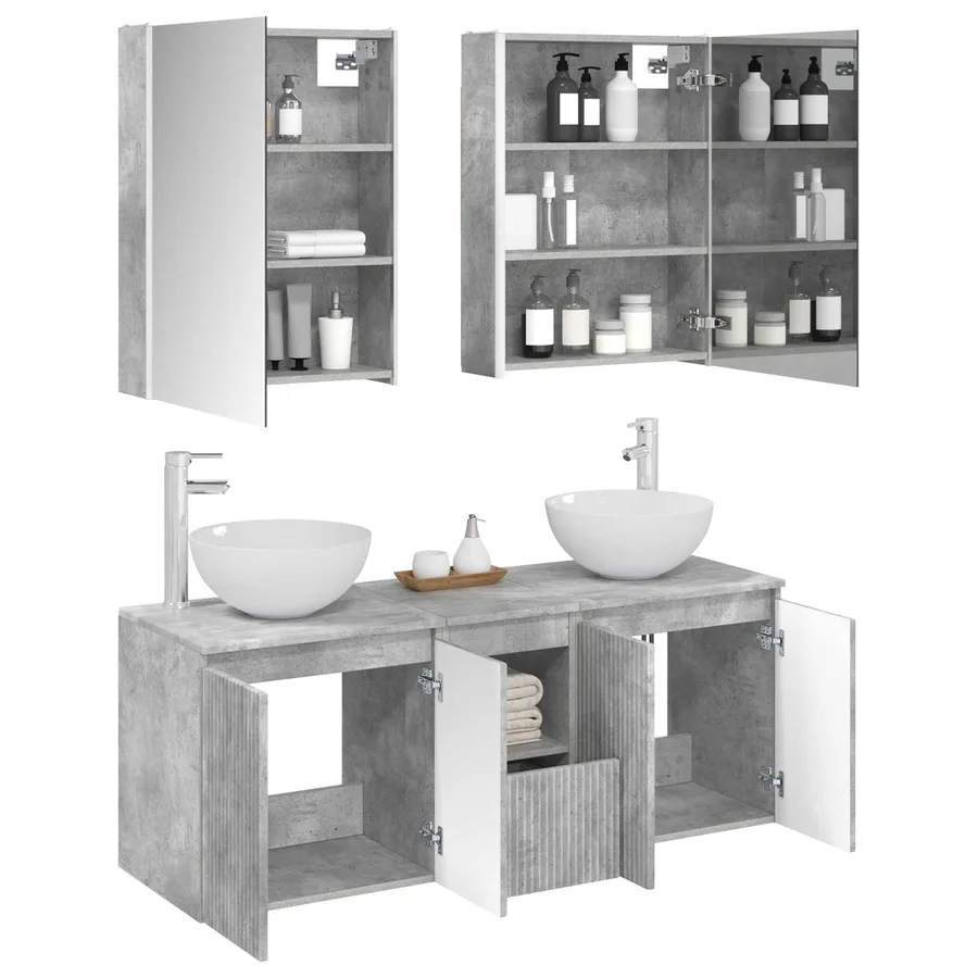 Ensemble d'armoire de salle de bain 5 pcs Gris béton - 3