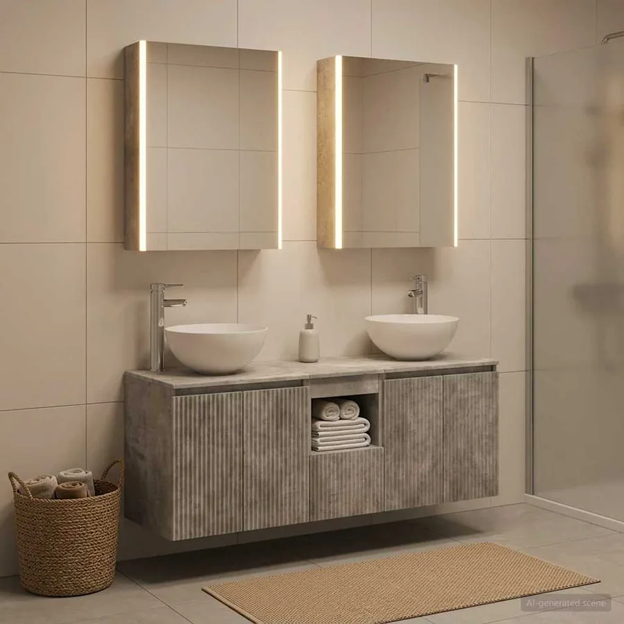 Ensemble d'armoire de salle de bain 5 pcs Gris béton - 4