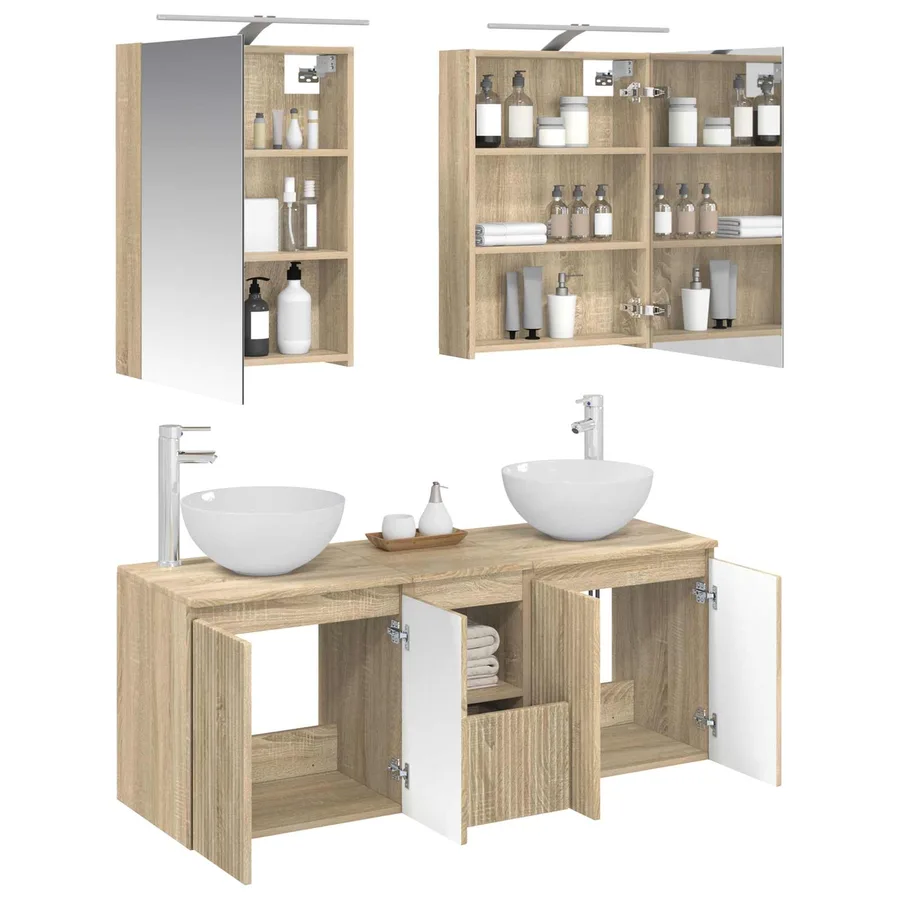 Ensemble d'armoire de salle de bain 5 pcs Chêne Sonoma - 3