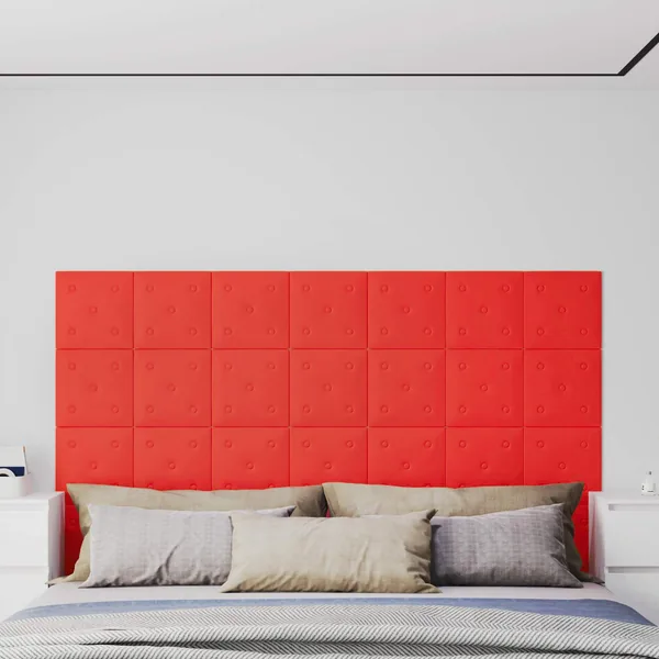Tête de lit murale 12 pcs Rouge 30 x 30 cm Simili cuir
