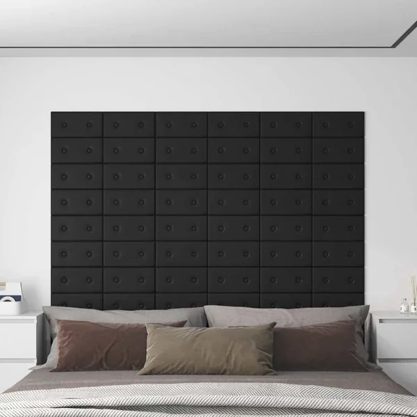 Tête de lit murale 12 pcs Noir 30 x 15 cm Simili cuir