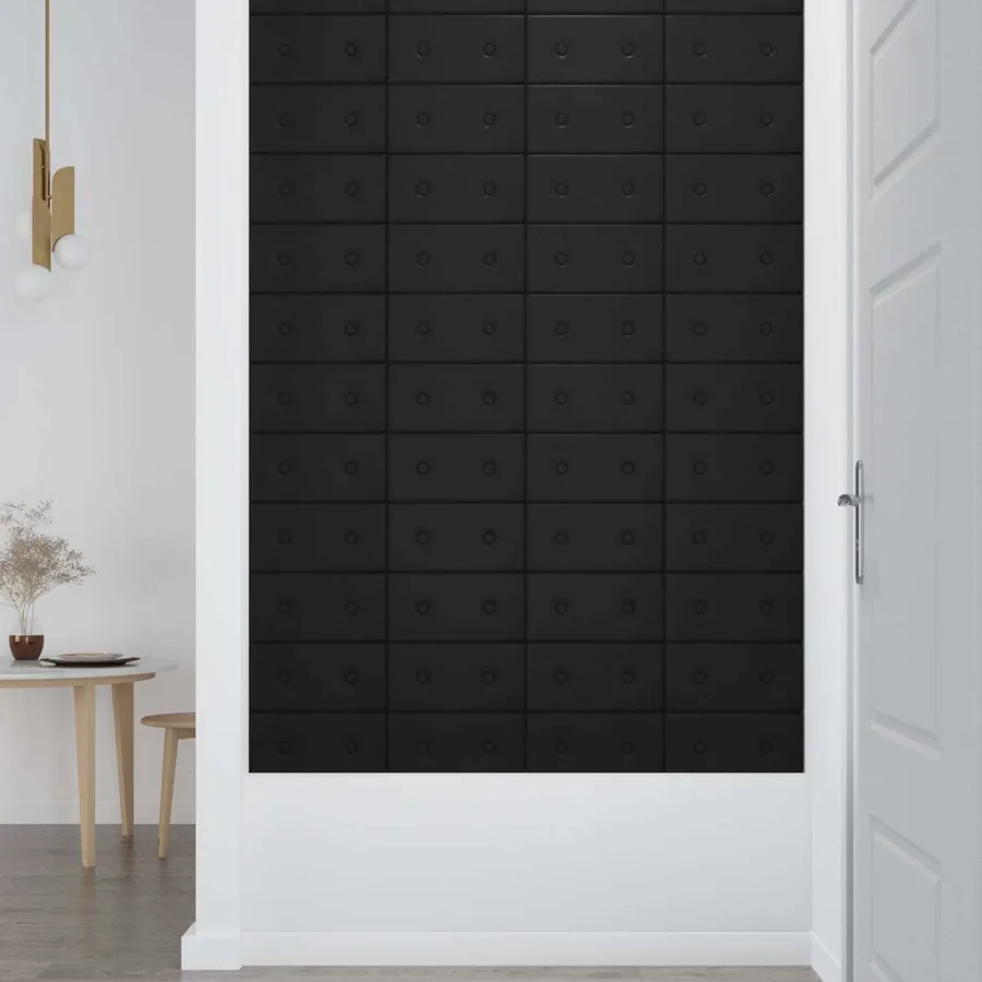Tête de lit murale 12 pcs Noir 30 x 15 cm Simili cuir - 3