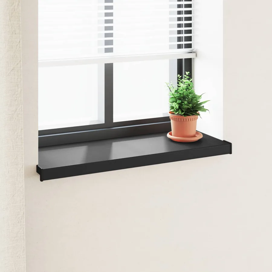 Appui de fenêtre Noir avec grain de bois 80 x 35 x 4,5 cm PVC