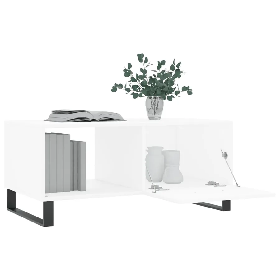 Table basse blanc 90x50x40 cm bois d'ingénierie - 4