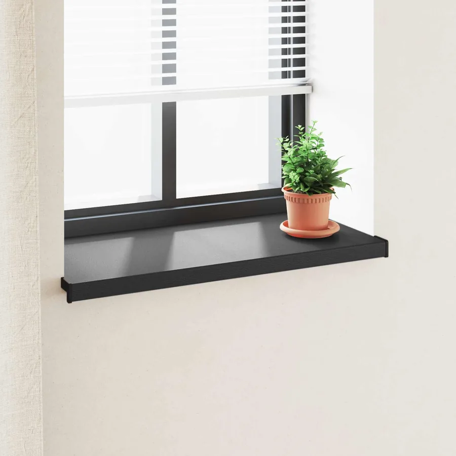 Appui de fenêtre Noir avec grain de bois 80 x 45 x 4,5 cm PVC