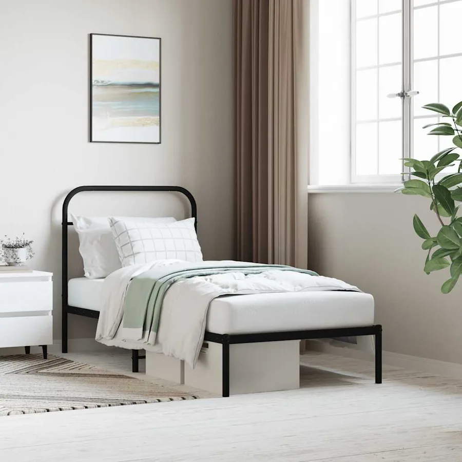 Cadre de lit métal sans matelas avec tête de lit noir 90x200 cm