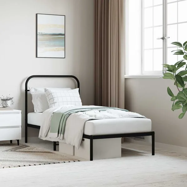 Cadre de lit métal sans matelas avec tête de lit noir 90x200 cm