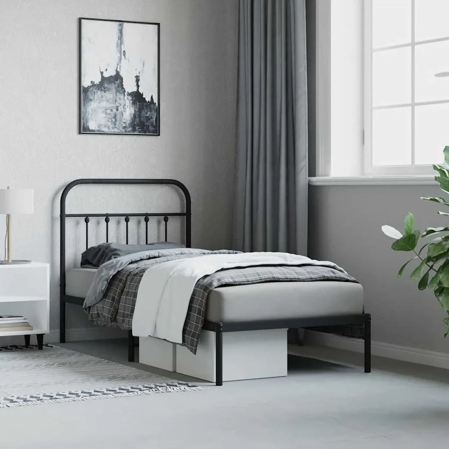 Cadre de lit métal sans matelas avec tête de lit noir 90x200 cm - 4
