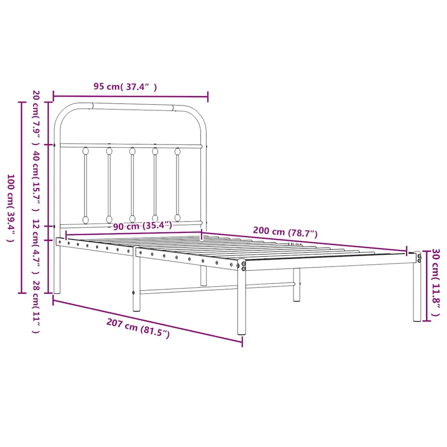 Cadre de lit métal sans matelas avec tête de lit noir 90x200 cm - 9
