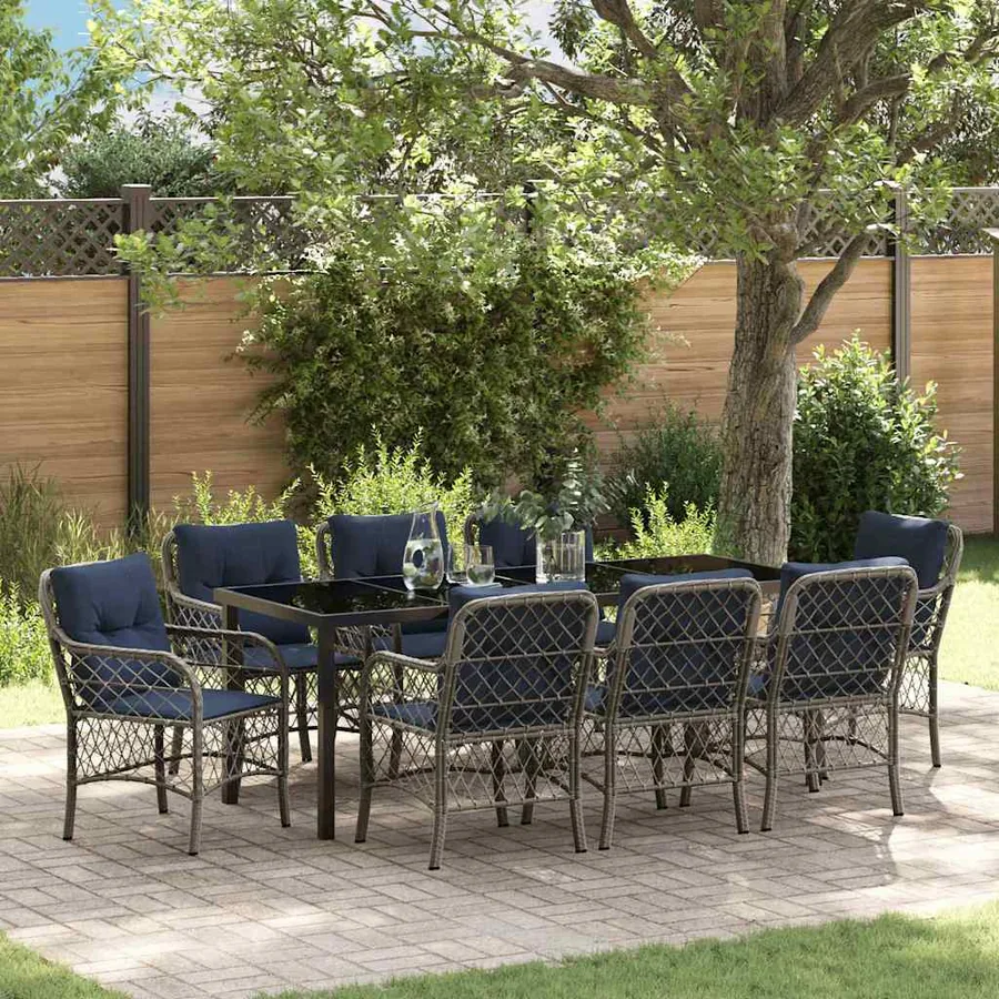 Ensemble de salle à manger pour jardin 9 pcs Gris et Noir Rotin