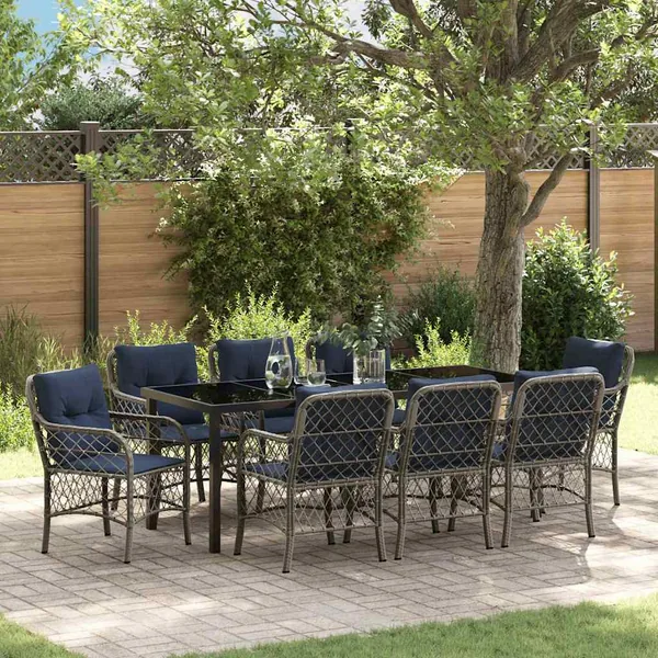 Ensemble de salle à manger pour jardin 9 pcs Gris et Noir Rotin