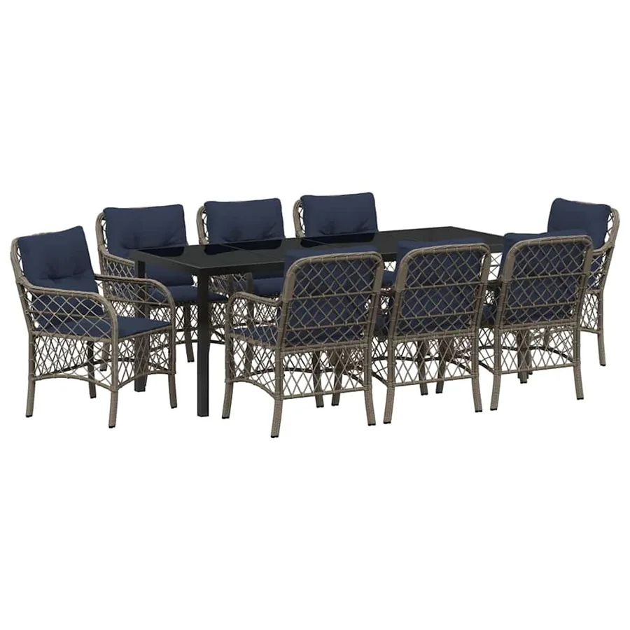 Ensemble de salle à manger pour jardin 9 pcs Gris et Noir Rotin - 2