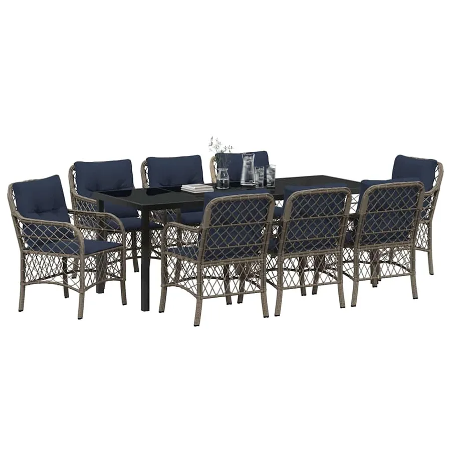 Ensemble de salle à manger pour jardin 9 pcs Gris et Noir Rotin - 3