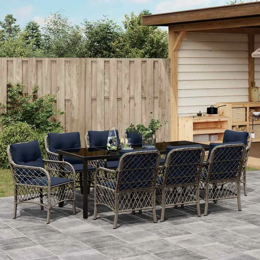 Ensemble de salle à manger pour jardin 9 pcs Gris et Noir Rotin - 4