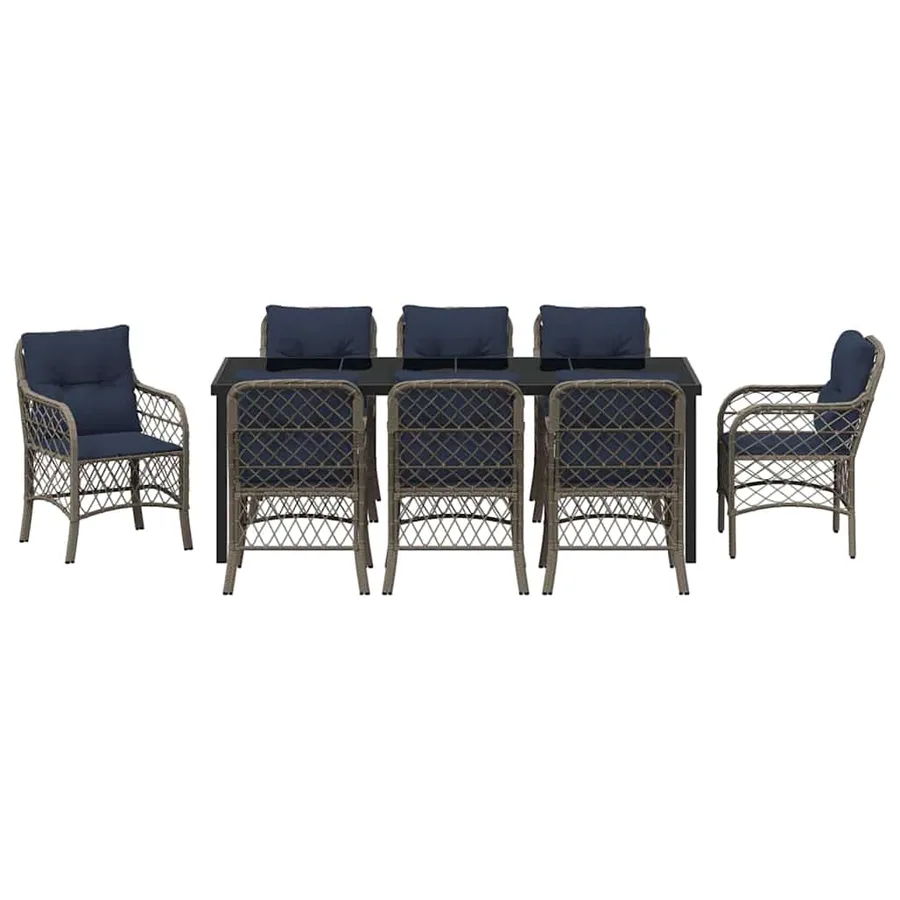 Ensemble de salle à manger pour jardin 9 pcs Gris et Noir Rotin - 7