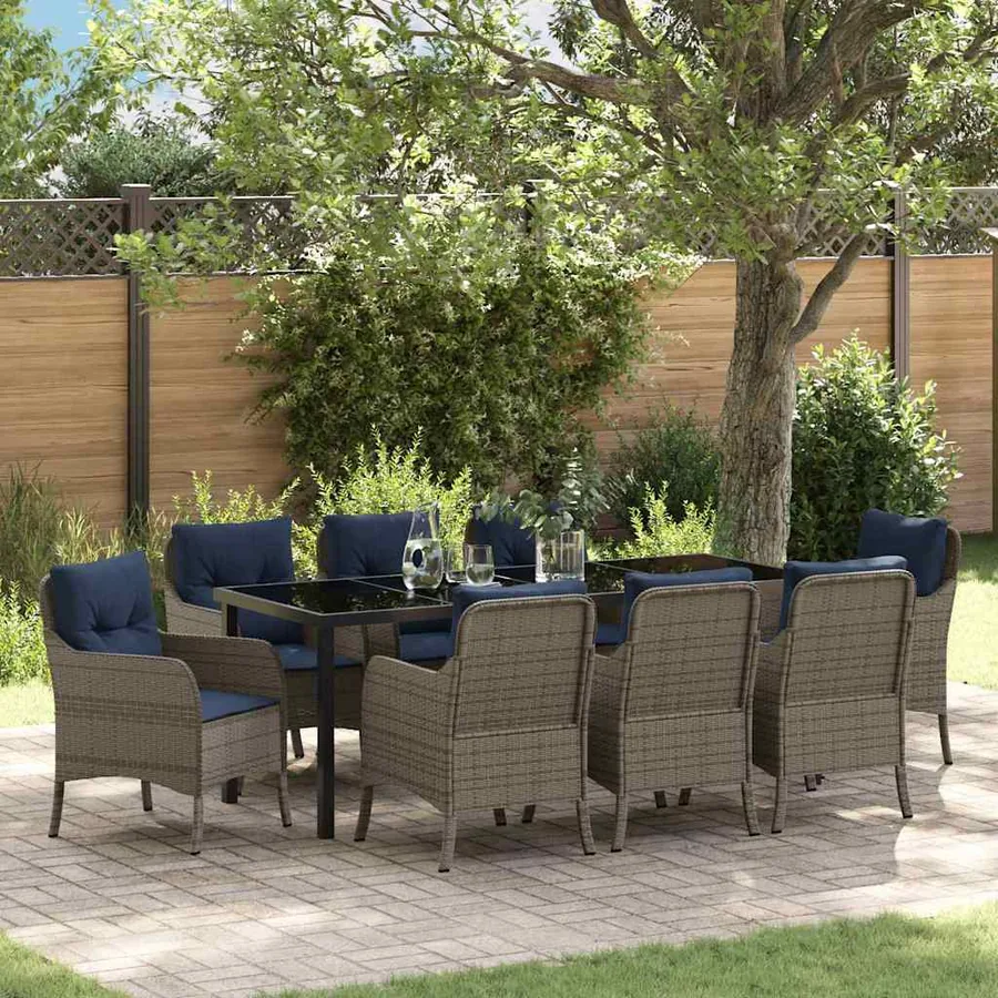 Ensemble de salle à manger pour jardin 9 pcs Gris polyrotin