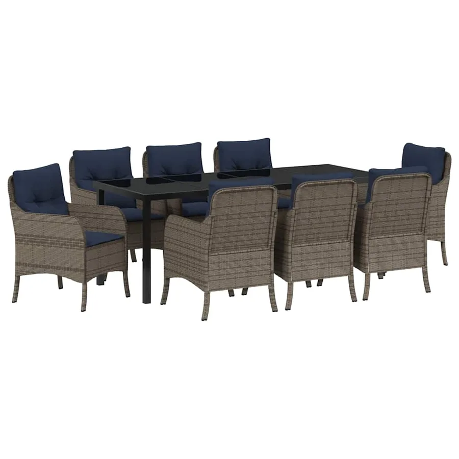 Ensemble de salle à manger pour jardin 9 pcs Gris polyrotin - 2