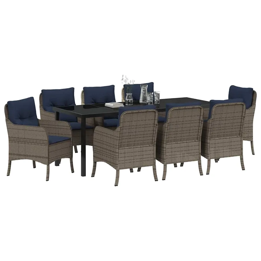 Ensemble de salle à manger pour jardin 9 pcs Gris polyrotin - 3