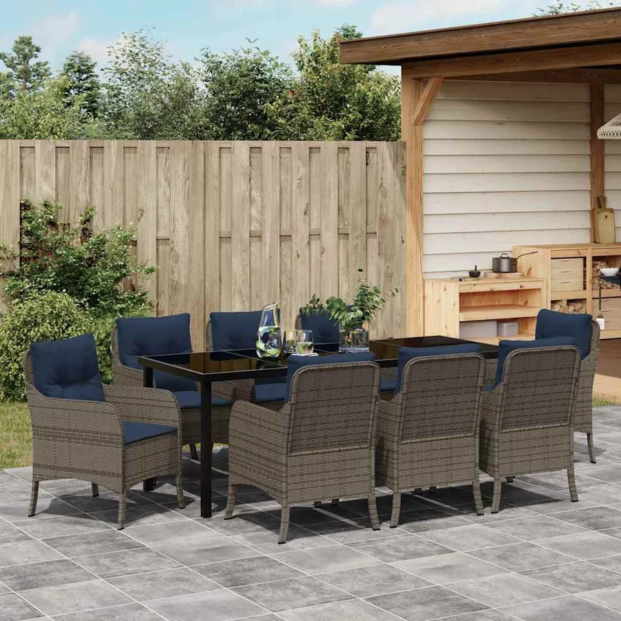 Ensemble de salle à manger pour jardin 9 pcs Gris polyrotin - 4