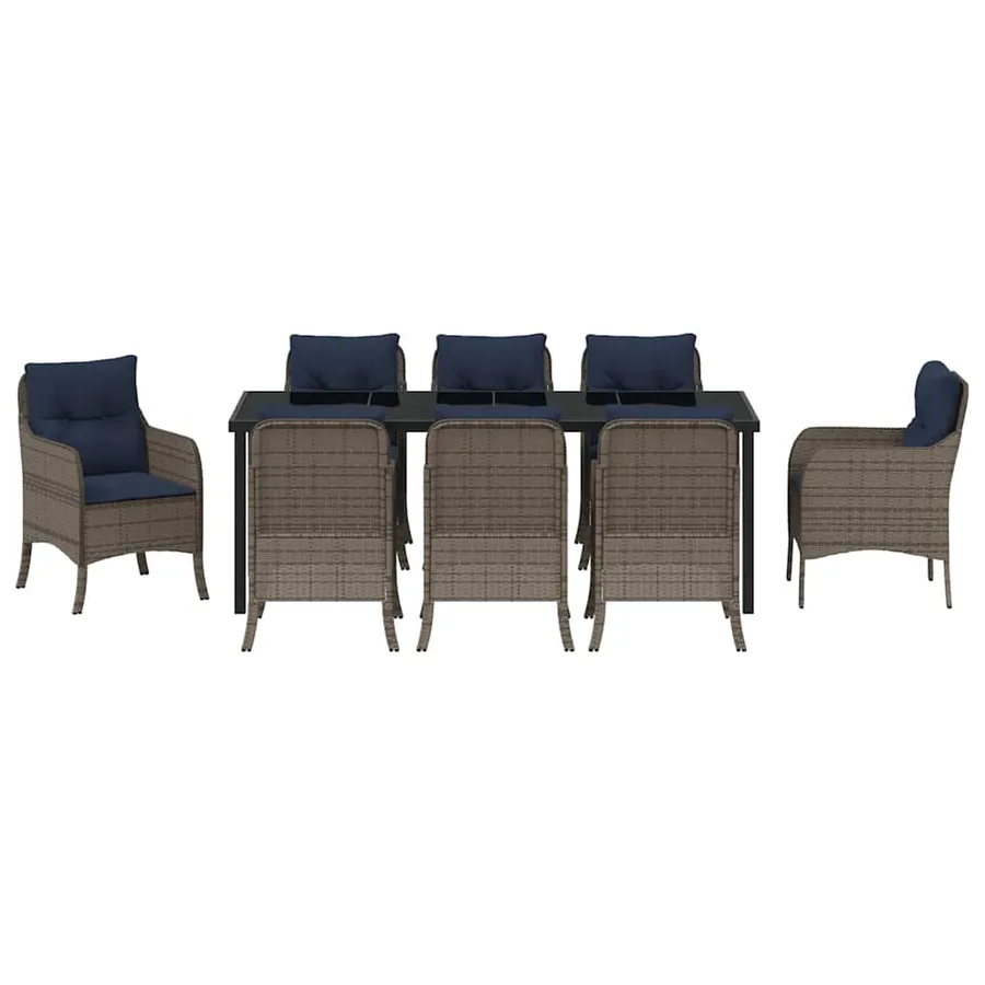 Ensemble de salle à manger pour jardin 9 pcs Gris polyrotin - 7