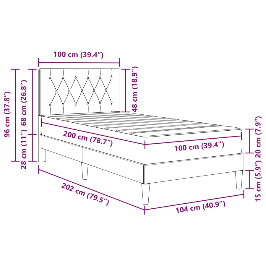 Cadre de lit avec matelas Bleu 100 x 200 cm Velours - 11