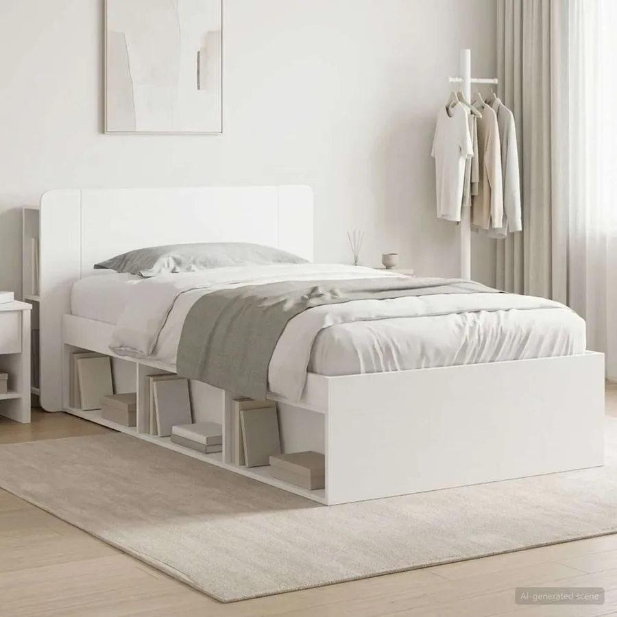 Cadre de lit avec rangement Blanc 75 x 190 cm Bois d'ingénierie