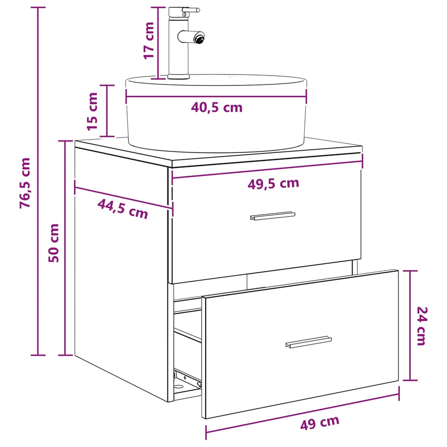 Vanité de lavabo mural Blanc 49,5 x 44,5 x 65 cm - 8