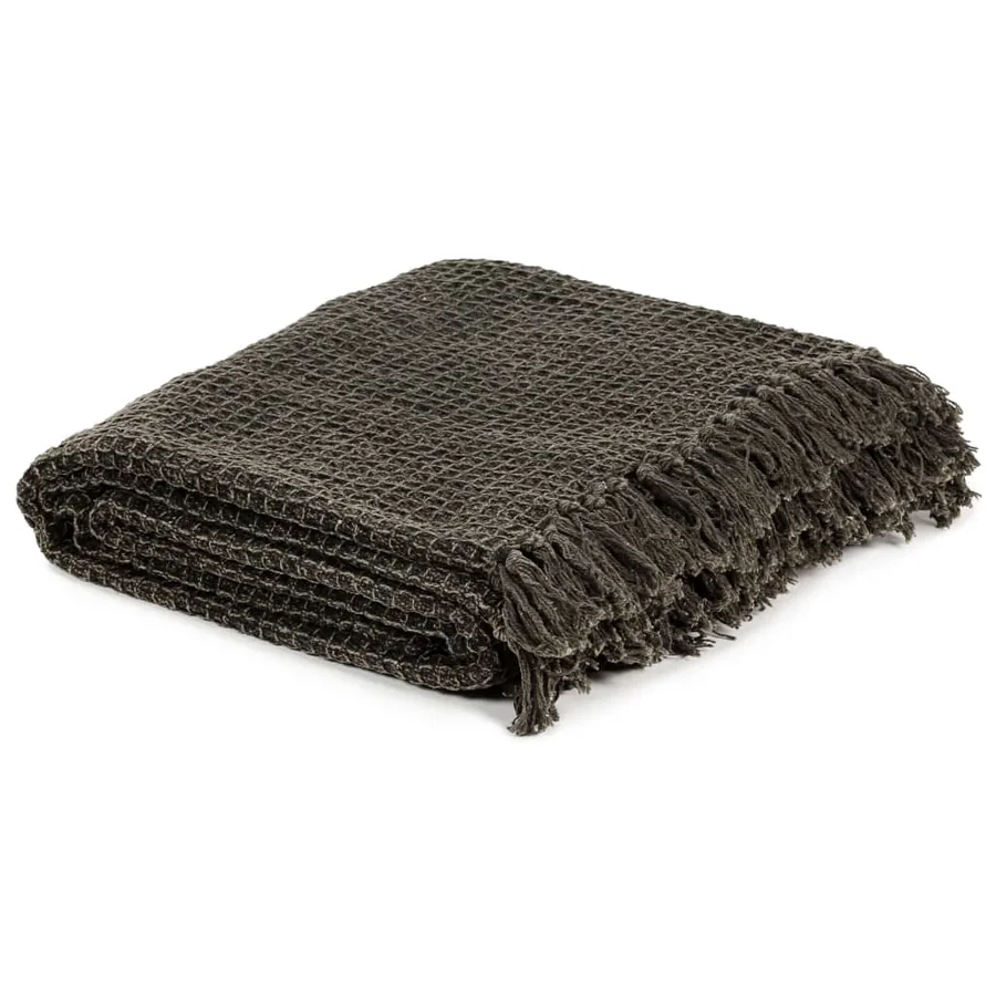 Couverture en coton 160 x 210 cm Anthracite/Marron - 2