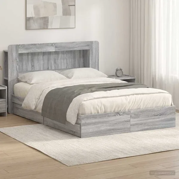 Cadre de lit avec rangement Sonoma gris 140 x 200 cm