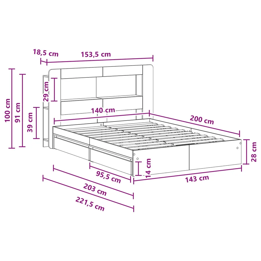 Cadre de lit avec rangement Sonoma gris 140 x 200 cm - 10