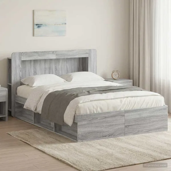 Cadre de lit avec rangement Sonoma gris 140 x 190 cm