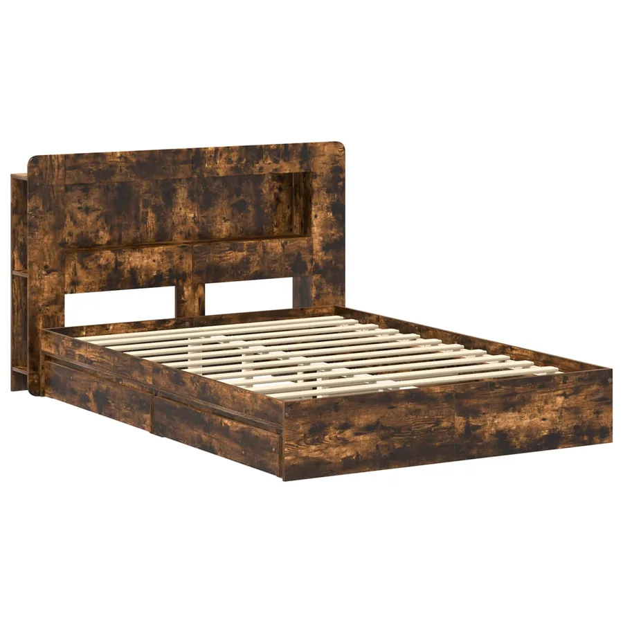 Cadre de lit avec rangement avec tiroir Chêne fumé 135 x 190 cm - 3