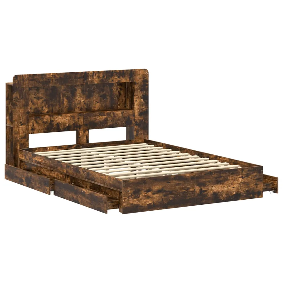 Cadre de lit avec rangement avec tiroir Chêne fumé 135 x 190 cm - 4